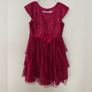 Jona Michelle Girls Red Glitter Bow Layered Holiday Party Formal Dress